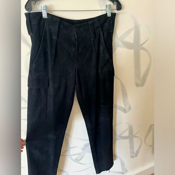 Black Ralph Lauren purple label Collection suede Cargo Pant Size 4 - Picture 1 of 5